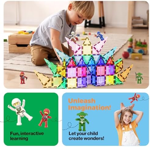 PicassoTiles Ninja Action Characters for Magnetic Tiles Building Block Toy Sets Accessory Add On Kit for Magnet Tile Playsets for Toddlers Boys Girls Ages 3+ Pretend Play STEM Educational Toys PTA14 - Image 5