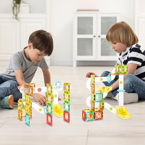 PicassoTiles 100pc Magnetic Marble Run Travel Size Tile Blocks Construction Kids Toy Set On The Go Mini Magnet Tiles Marbles Playset for Race Track Building Block STEM Learning Kit Boy Girl 3+ PTMG100 - Image 2