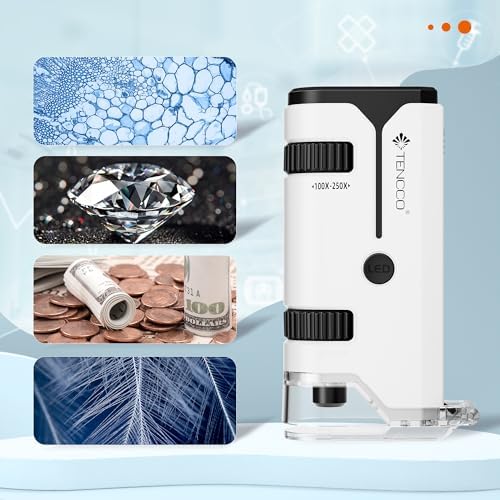 100x-250x Pocket Microscope for Kids Adults, Protable Handheld Miniscope, Mini Microscope Kit for Kids Adults Home School Lab Biology Science Education, White - Image 6