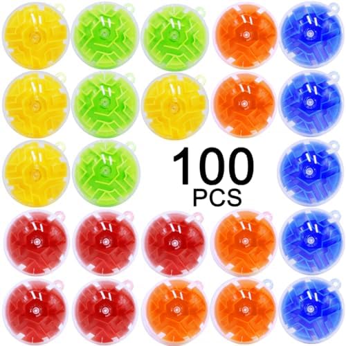 100PCS Brain Teaser Puzzle Ball Fidget Toys Bulk, Mini 3D Maze Balls Puzzles Games Party Favors for Kids 4-8 8-12,Classroom Prizes Stocking Stuffers for Boy Girl Gifts Easter Carnival Birthday Goodie by Yomwet