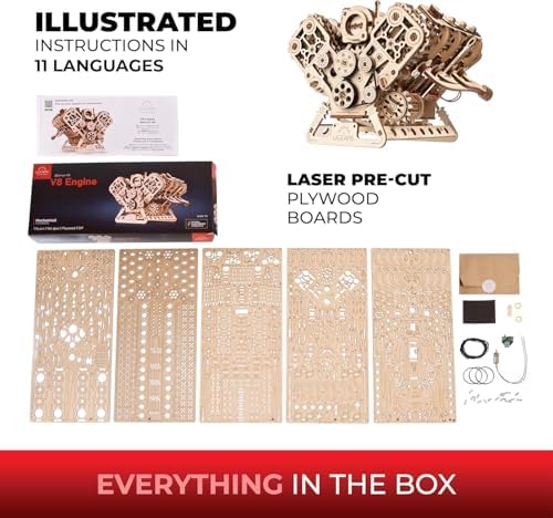 UGEARS V8 Engine Model Kit - 3D Wooden Puzzles for Adults, 3D Puzzle Model Engine Kit, DIY Kits Gifts for Engineers for Fathers Day, Wooden Model Kits for Adults to Build, Brain Teaser Hobby Set - Image 6
