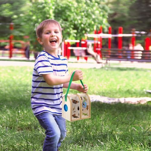 Yinkin Wooden Bug Cage Dual Chamber Critter Box Butterfly Cage with Nylon Carrying Strap Wooden Bug Box Critter Insect Viewer Catcher Habitat Summer Camping Vacation Outdoor Stem Educational Activity - Image 6