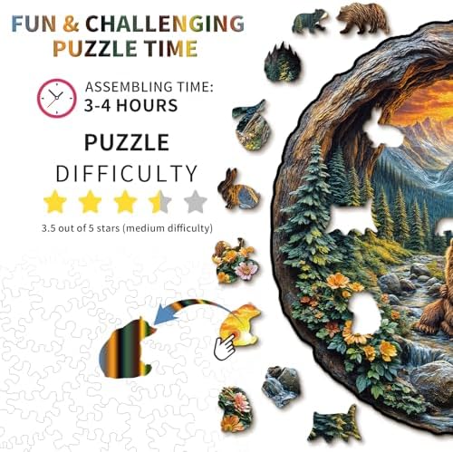 Wooden Puzzles Adults, Brown Bear Embrace Jigsaw Puzzle 8.5 * 8.5in 137pcs - Image 4
