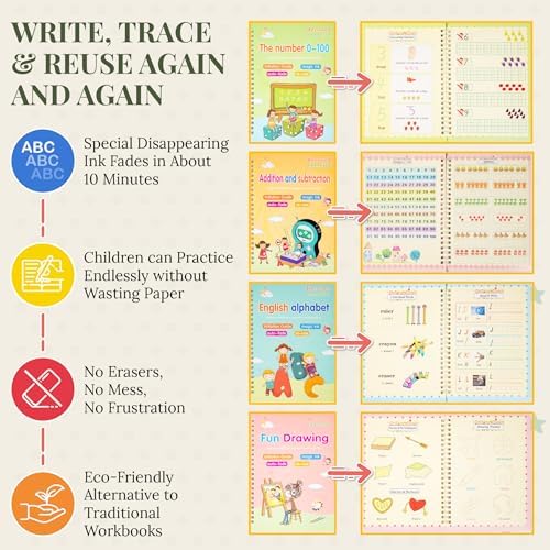 Little Ateliér Magic Grooved Writing Practice for Kids 3-8 Year Old – Reusable Grooved Handwriting Workbooks, Indented Handwriting Practice, Carrying Bag, Stickers, Pen, 5 Refills - Image 4