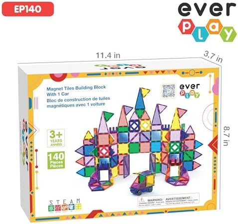 140 pc Castle Rocket Magnetic Tiles with Car Set Building Block Toys STEM Educational Learning Magnet Toy Preschool Montessori Boys & Girls Smart Kit Games Gifts for Age 3+ Kids Toddlers - Image 3