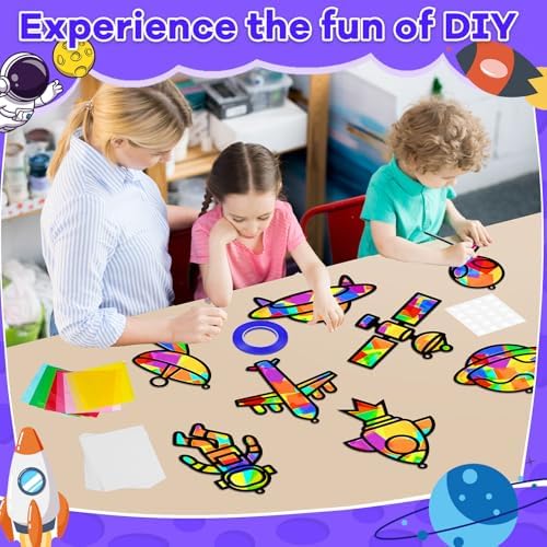 32 Sets Outer Space Suncatchers Craft Kit DIY Window Stained Glass Effect Planet Astronaut Alien Paper Crafts Home School Classroom Decoration Kid Birthday Gift Creative Art Project Activity Game - Image 4