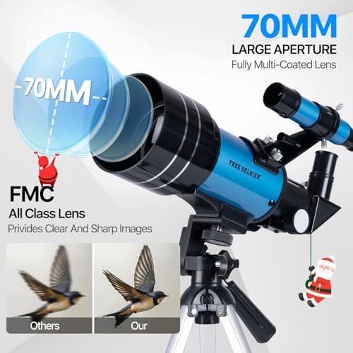 Telescope for Adults Astronomy 70mm Aperture 300mm Focal Length Portable Astronomical Telescope for Beginners Age Over 8 Years Old with Wireless Remote Carry Bag Tripod (Blue) - Image 2