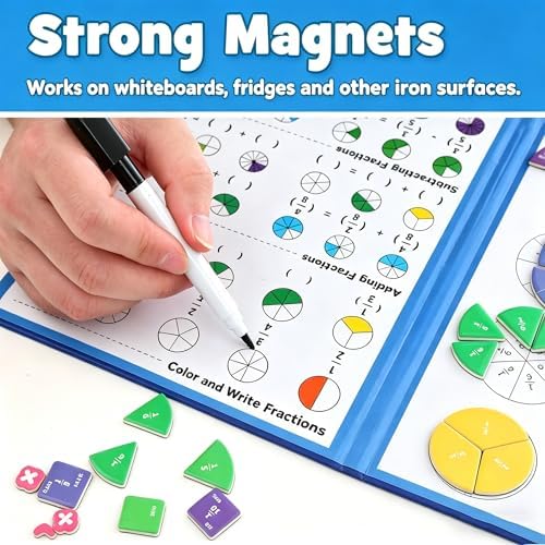 Magnetic Fraction Playbook, Magnetic Fraction Tiles Fraction Magnets for Elementary School Math Learning Toys for Kids Fraction manipulatives Magnetic Fraction Demonstration Book - Image 4