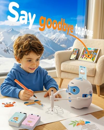 Drawing Robot for Kids, Rechargeable 4-in-1 Draw/Learn/Spell/Music Interactive Educational Robot Drawing Machine with 100 Cards & 12 Color Pens, Learning Toys for 3-8 Year Old Boys Girls Birthday Xmas - Image 6