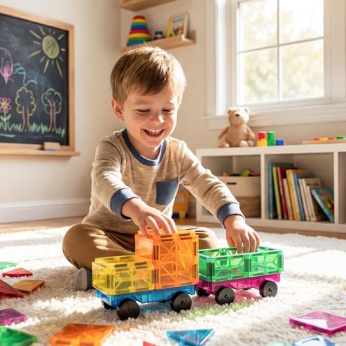 Bmag 2PCS Magnetic Car Set,Construction Vehicle Building Tiles,Magnet Toys Compatible with Magnetic Tiles,STEM Educational Toys for Boys and Girls - Image 2