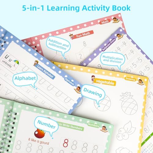 Reusable Grooved Handwriting Practice Workbooks for Kids Ages 3-8 – Magic Disappearing Ink & 3D Groove – Preschool Kindergarten Children Writing Books with Pen Grips - Image 6