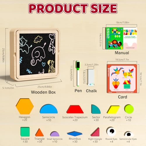 Wooden Magnetic Pattern Block Set with Cards & Pen, 248 Pcs Montessori Creative Magnetic Puzzle Toys for Toddlers 4-8, Learning Educational STEM Tangrams for Kids Boys Girls 4 5 6 7 8 - Image 3