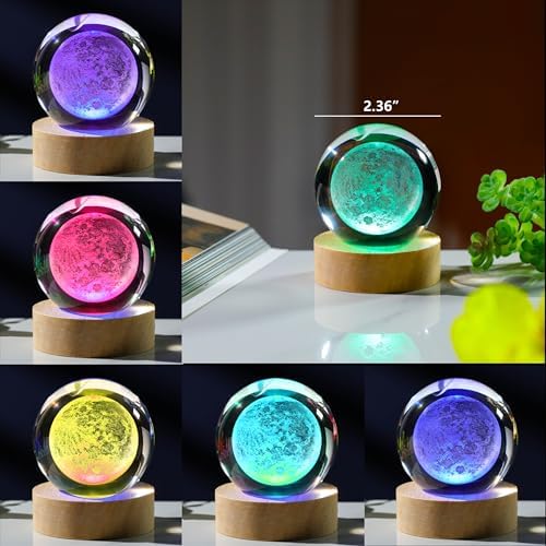 3D Moon Crystal Ball with LED Colorful Lighting Touch Base, Moon Decor Science Astronomy Gifts God Bless The World Easter Religious Space Gifts Decor - Image 3