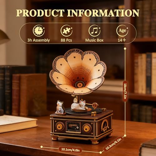 3D Wooden Puzzle Music Box for Adults-Cats Phonograph Music Box - Image 3