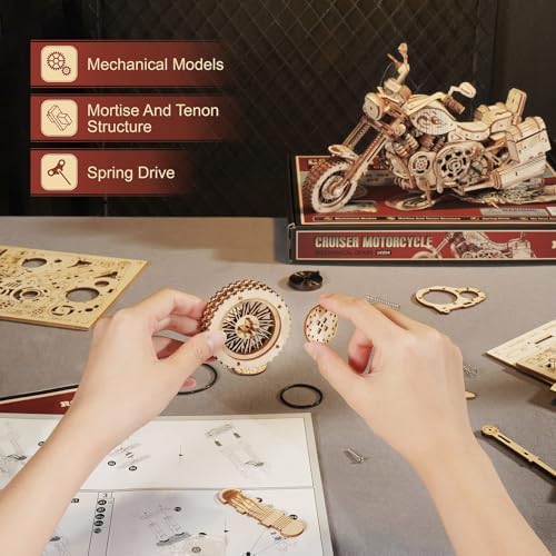 ROKR 3D Wooden Puzzles for Adults 1:8 Scale Motorcycle Model Car Kits to Build - DIY Wood Craft Hobbies for Adults/Men/Women Cool Gifts Home Decor - Image 4