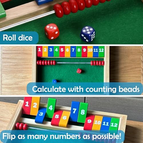 STERLING Games Kids Shut The Box Game for 2 Players | Wooden Math Toy Dice Game for Kids and Small Children | STEM Educational Toy for Learning Mathematics and Addition - Image 3