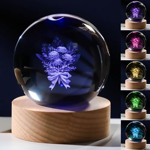 3D Carnation Gifts for Women Crystals Ball 60mm - Carnation Figurines Decor Glass for Mom Figurine Carnation Stuff for Room Birthday for Lovers Wife by Unknown