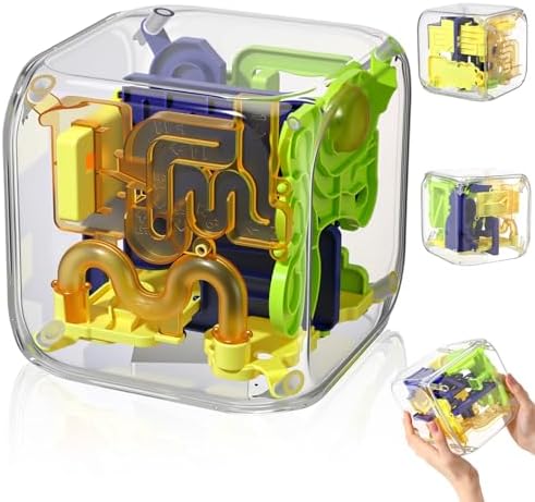 1 Sets Large Labyrinth 3D Maze Cube Puzzle Maze Game Gravity 3D Puzzle Cube Brain Teaser Ball Games for Kids Education Sensory Toys Gift for Adults (Upgrade Version,Yellow) by Wovnet