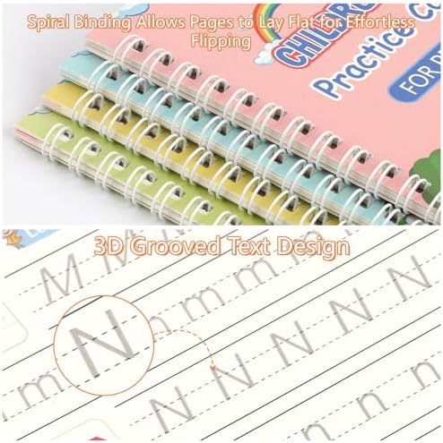 Grooved Writing Books for Kids, Reusable Magic Practice Workbook 4 Pack - Image 4