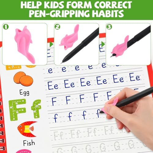 Magic Grooved Writing Practice Books for Kids 3-10, Large Reusable Handwriting Workbooks with Disappearing Ink, 3D Tracing Book Toy Gifts for Kindergarten Summer Workbook Preschool Learning Activities - Image 6