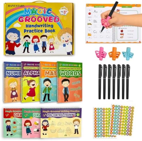 Premium 7 Magic Grooved Writing Practice Handwriting Books for Kids Ages 3-5 Letter Tracing Book Learn to Write Age 3-8 Children Workbook Learning Activities Reusable Preschool Education Home by Unknown