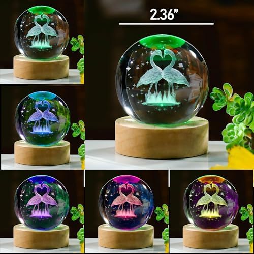 3D Flamingo Gifts for Women - Crystal Ball 60mm Flamingo Figurine Decor Glass Animals Stuff for Room Birthday Keepsake Paperweight - Image 3