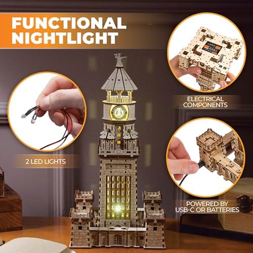 Ugears Lighthouse of Alexandria, 3D Puzzle, 12.2-inch Height, Brown - Image 5