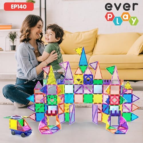 140 pc Castle Rocket Magnetic Tiles with Car Set Building Block Toys STEM Educational Learning Magnet Toy Preschool Montessori Boys & Girls Smart Kit Games Gifts for Age 3+ Kids Toddlers - Image 4