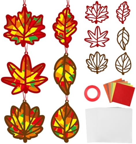 Qyeahkj 36 Set Fall Maple Leaves Suncatchers Crafts Kit for Kids by Qyeahkj