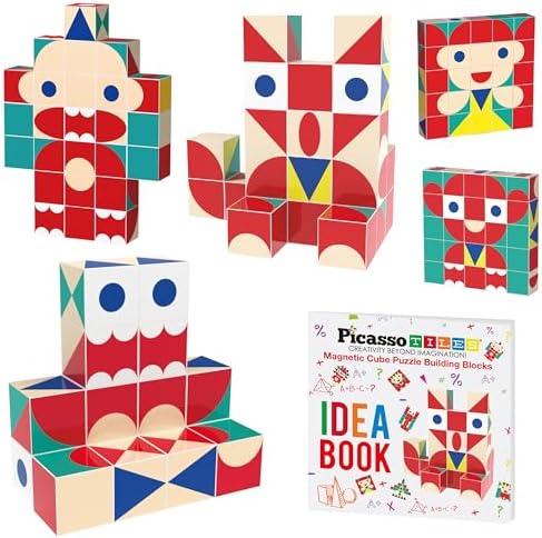 PicassoTiles Infinite Magnetic Puzzle Magic Cube Easy-Connect Brain Teaser Toy Set Magnet Pattern Block Matching Toys Free Ideabook 150+ Inspirations STEM Learning Kids Boys&Girls Age3+ PTC25 by PicassoTiles