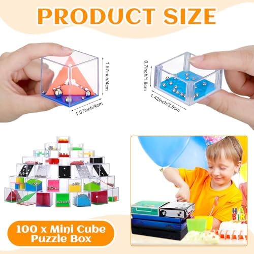 RoundFunny 100 Pcs Brain Teaser Puzzle Cubes Mini Puzzle Party Favor Mini Games Cubes Box Bulk for Kids Stocking Goodie Bag Stuffers for Maze Games Classroom Prizes Gifts - Image 2