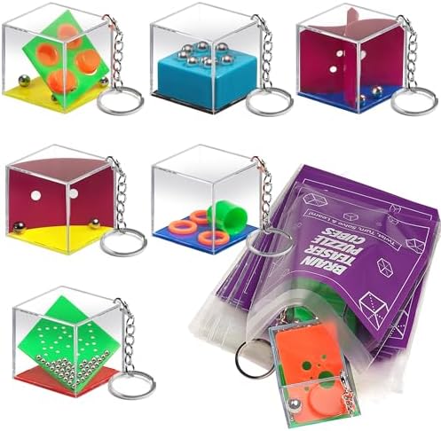 Brain Teaser Puzzle Cubes Keychains (6-Pack) Mini Maze Party Favor Toys by KiddieLoot