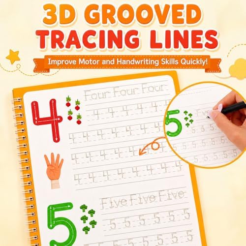 Magic Grooved Writing Practice Books for Kids 3-10, Large Reusable 3D Handwriting Workbooks with Disappearing Ink, Tracing Book Toy Gifts for Kindergarten Summer Workbook Preschool Learning Activities - Image 5