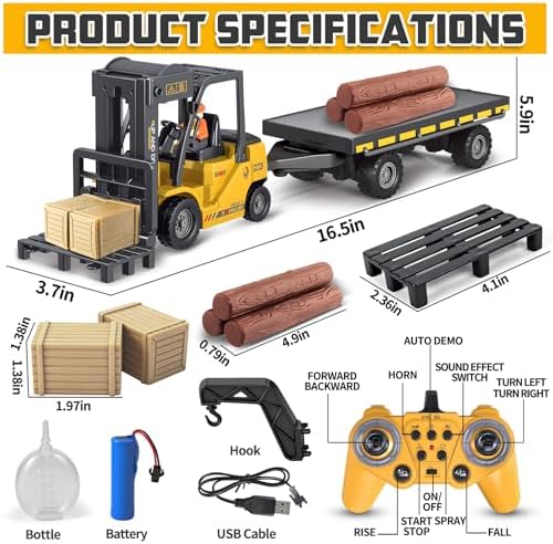 RC Forklift Toy, Rc Construction Vehicles with Trailer for Kids 6+ - Image 3
