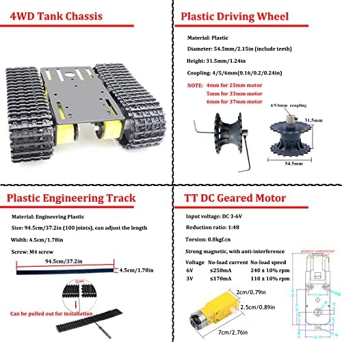 SmaringWing Metal Smart Robotic RC Tank Chassis Kit with 4pcs DC TT Motors for Arduino UNO R3/ Raspberry Pie/STEAM Education, TT04 Crawler Tank Car Chassis Platform for Adults (Black) - Image 4