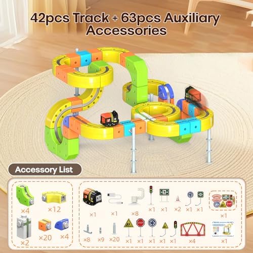 3D Gravity-Defying Cube Track TM Electric Magnetic Train Set,Modular Reconfigurable Race Track Kit, STEM Educational Toy for Kids 3-12, Construction Toys incorporating,Safe & Durable for Boys Girls - Image 5