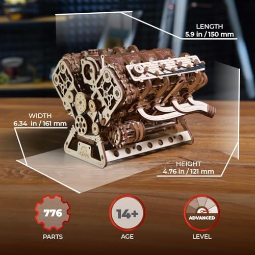 UGEARS V8 Engine Model Kit - 3D Wooden Puzzles for Adults, 3D Puzzle Model Engine Kit, DIY Kits Gifts for Engineers for Fathers Day, Wooden Model Kits for Adults to Build, Brain Teaser Hobby Set - Image 2