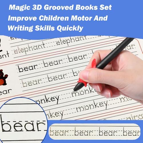 ROYFACC Grooved Writing Books Groove Handwriting Practice for Kids 3-8 Large Reusable Groove Workbooks Tracing Books Preschool Learning Letter Number Math Drawing with Disappearing Ink Pens, 6 Books - Image 3