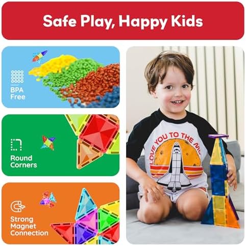 PicassoTiles 80 Piece Magnetic Tiles, STEM Building Set with Car, Ages 3+ - Image 5