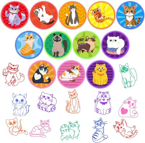 Cinrobiye 24 Pcs Cat Stampers Party Favor Set, Cute Kitty Stamps for Kids Birthday Party, Classroom Rewards, Carnival Prizes, Goody Bag Fillers, Cat Lover Party Supplies - Image 3