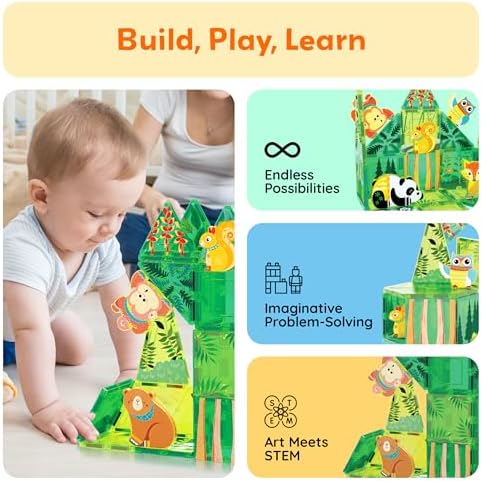 PicassoTiles Magnetic Tiles Forest Animal Characters, Tile Add-Ons, Age 3+ - Image 4