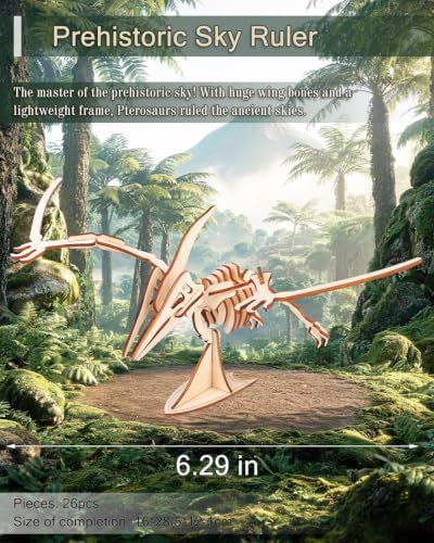 3D Wooden Dinosaur Puzzle, 4 Kits - Raptor, Pteranodon, STEM Toy 8-12 - Image 5