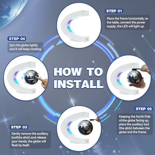 Flagest Magnetic Levitating Globe with LED Light, C Frame Floating World Globe Lamp, Cool Gadgets for Men Boys and Girls, Cool Stuff Tech Gifts for Office Bookshelf Home Desk Decor - Image 3