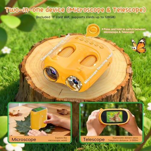 2-in-1 Kids Microscope Telescope, Temodu 2.0" 1000X Digital Microscope for Kids, HD Portable Education Telescope for Kids Birthday Festival Gift, Science Fun Toys for Children Age 4-12 (Yellow) - Image 5