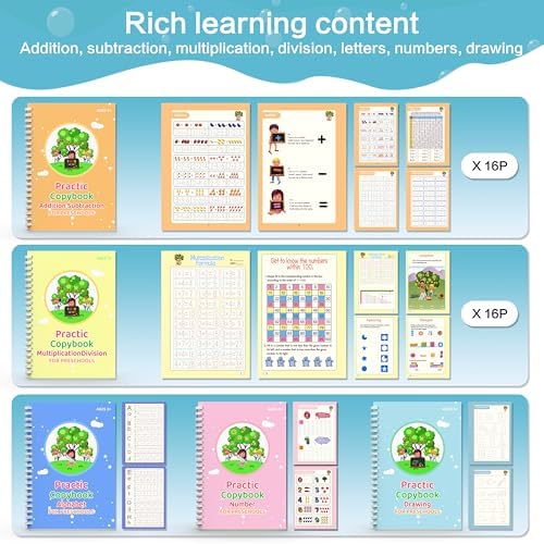 WANFRES Magic grooved Writing Practice Books Great for Beginners, 5 Books, 2 pens, 2 Pencil Grips, 20 Refills. grooved Handwriting Practice for Kids 3-10, Reusable grooved Handwriting workbooks. - Image 5