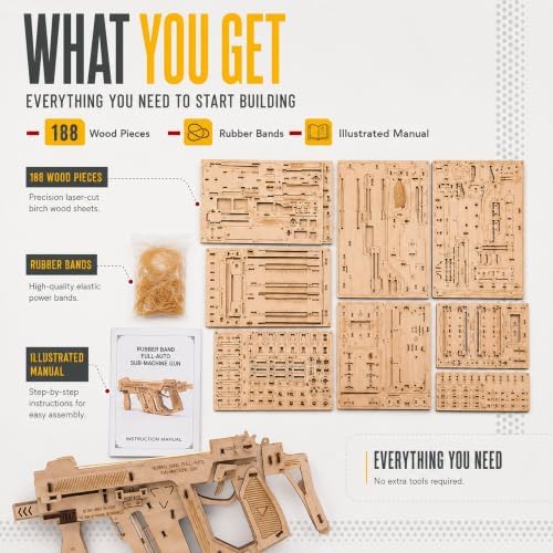 3D Wooden Puzzle Rubber Band Machine Gun Toy DIY Craft Kit, Wood Model Kit for Adults & Kids to Build, Brain Teaser Wooden Jigsaw Puzzles Mechanical Gift (Machine Gun) - Image 5