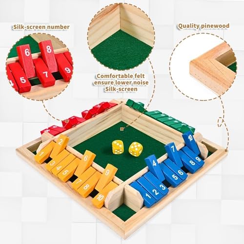 Shut The Box Game 2-4 Players Classic Dice Board Game 10 Numbers Table Math Games Traditional Wooden Family Game for Night Pub Bar Classroom Travel Improves Mathematical Skills - Image 4