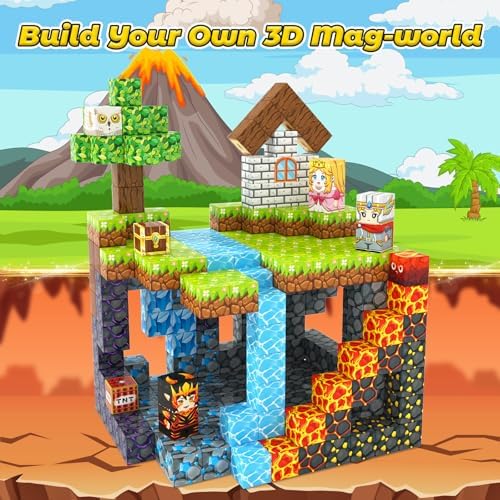 100PCS Magnetic Blocks -Build Mine Magnet World Forest & Lava Set, Magnet Building Toys for Kids Ages 5-7, STEM Sensory Toddler Toys for 3+ Year Old Boys & Girls, Creativity Birthday Gifts for Child - Image 6