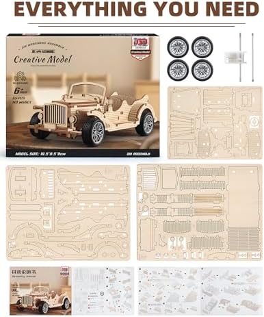 3D Wooden Puzzles for Adults, Pull Back Vintage Car Building Kits - Image 6
