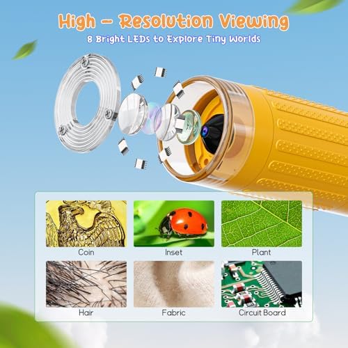 SKYBASIC Digital Microscope for Kids, 2" Screen 1000X Handheld Microscope HD Pocket Portable Microscopes Camera, Science Edu Fun Birthday Gifts Toys for Ages 4-12 Children Students Boys Girls -Yellow - Image 3